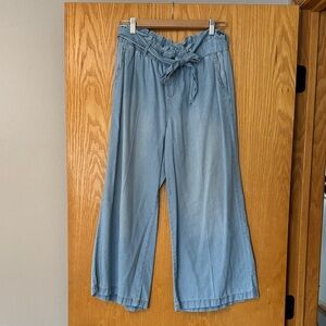 Light Wash Paperbag Waist Wide Leg Pants